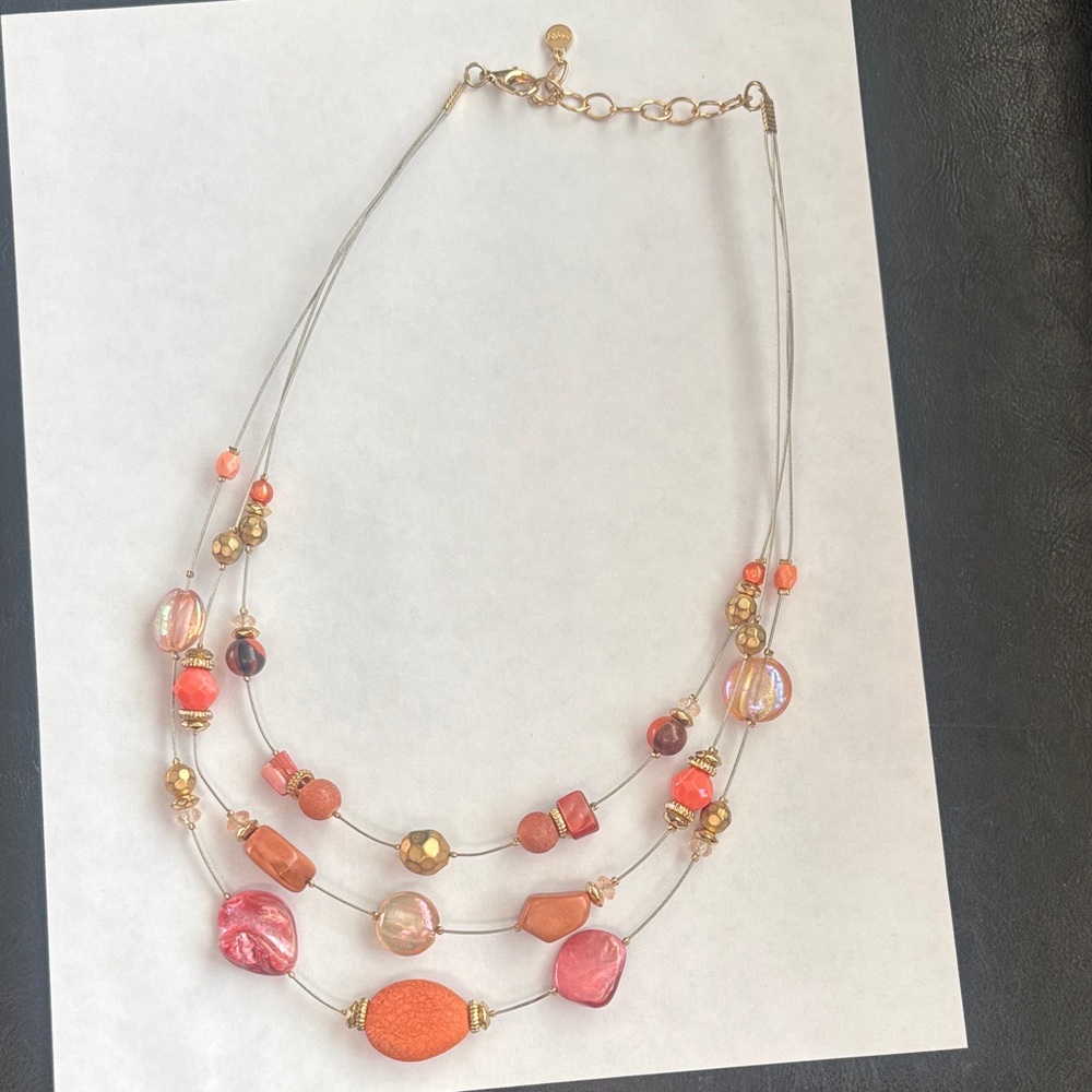 Ruby Red designer Elegant Multi-Strand Necklace with Pink and Gold Accents